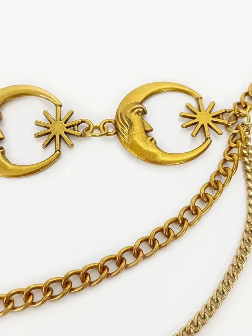 Gold Moon & Sun Layered Chain Waist Belt